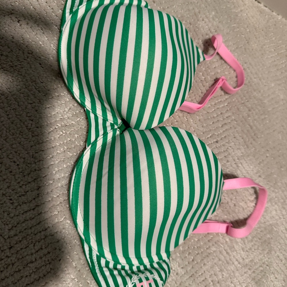 PINK Victoria's Secret Green and Pink Striped Bra